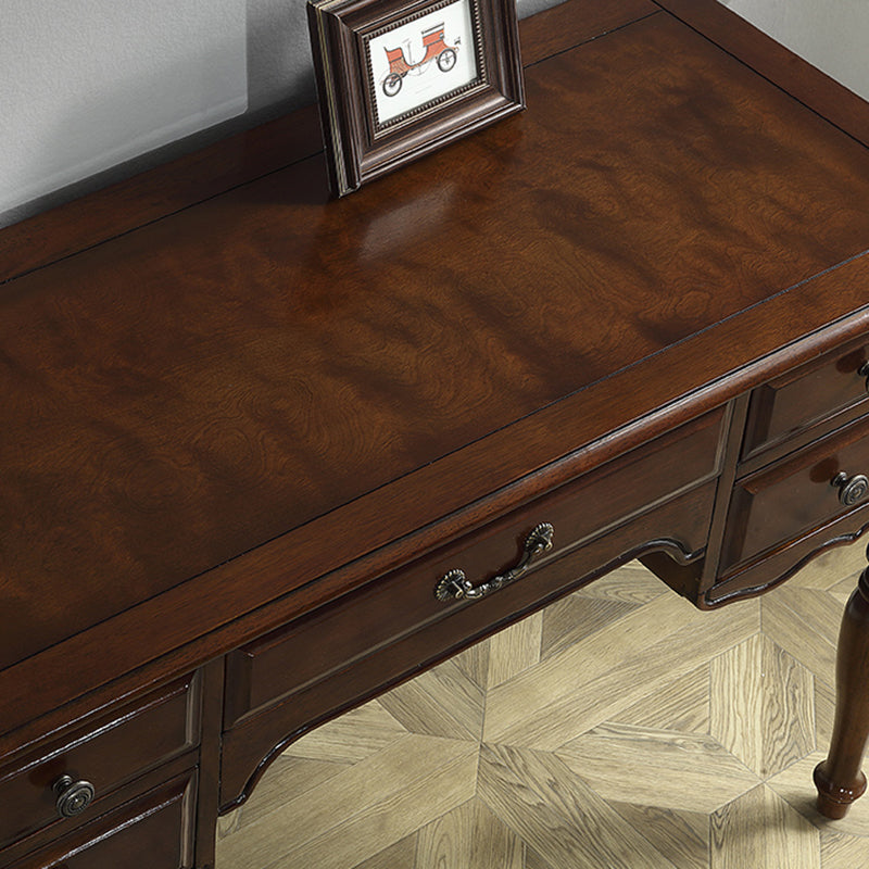 Traditional Makeup Vanity in Brown Rubber Wood Dressing Table