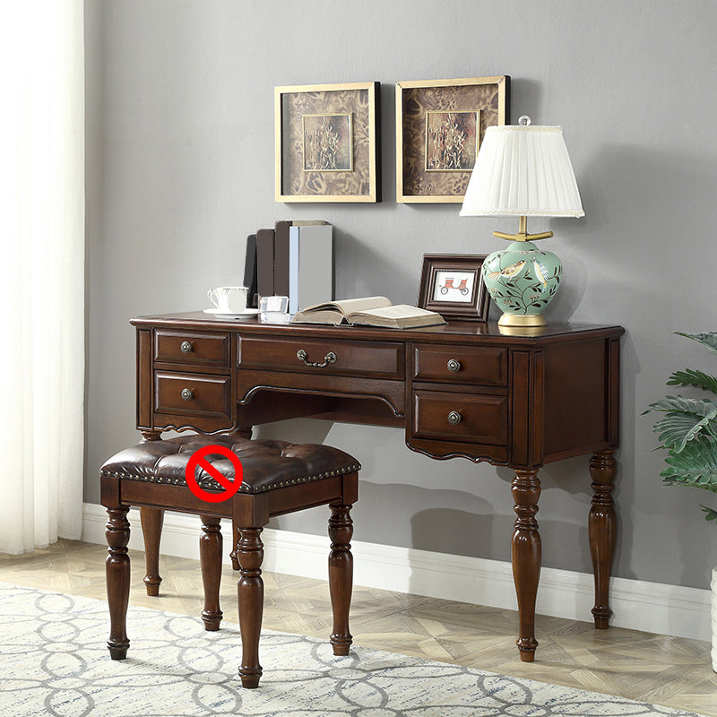 Traditional Makeup Vanity in Brown Rubber Wood Dressing Table