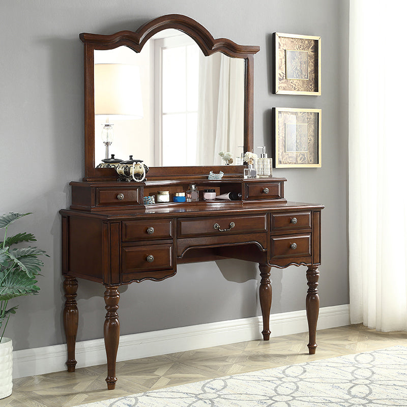 Traditional Makeup Vanity in Brown Rubber Wood Dressing Table
