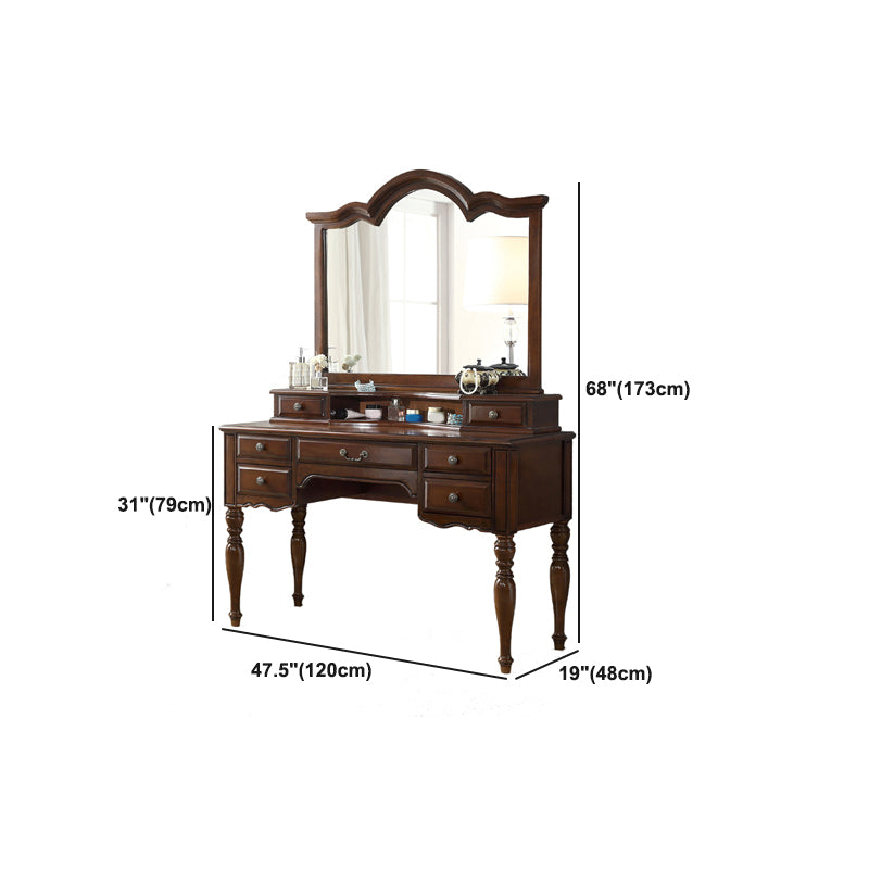 Traditional Makeup Vanity in Brown Rubber Wood Dressing Table