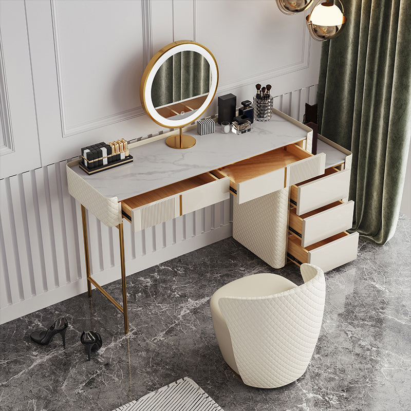 5-Drawer Vanity Makeup Table Set Metal Dressing Table with Padded Stool
