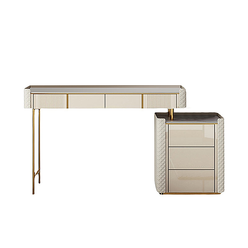 5-Drawer Vanity Makeup Table Set Metal Dressing Table with Padded Stool