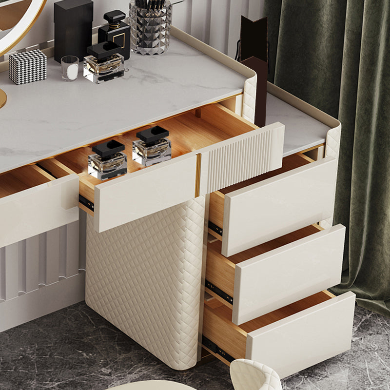 5-Drawer Vanity Makeup Table Set Metal Dressing Table with Padded Stool