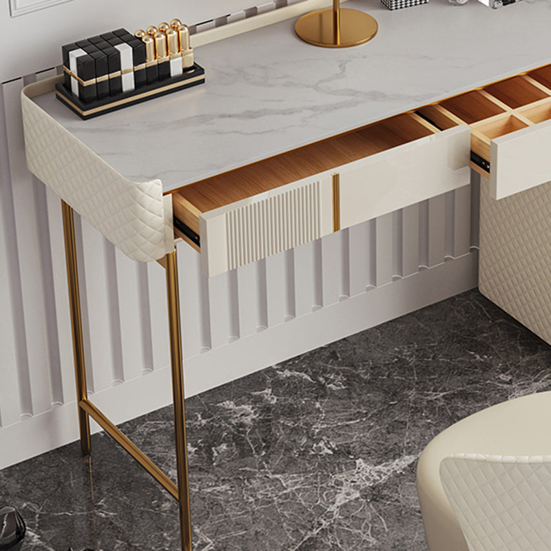5-Drawer Vanity Makeup Table Set Metal Dressing Table with Padded Stool