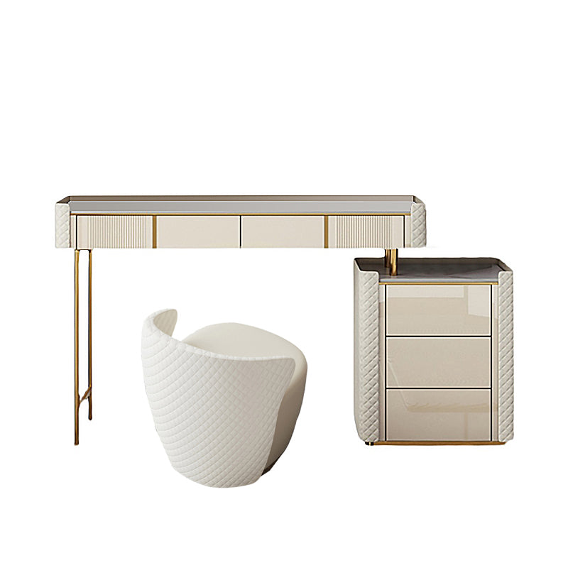 5-Drawer Vanity Makeup Table Set Metal Dressing Table with Padded Stool