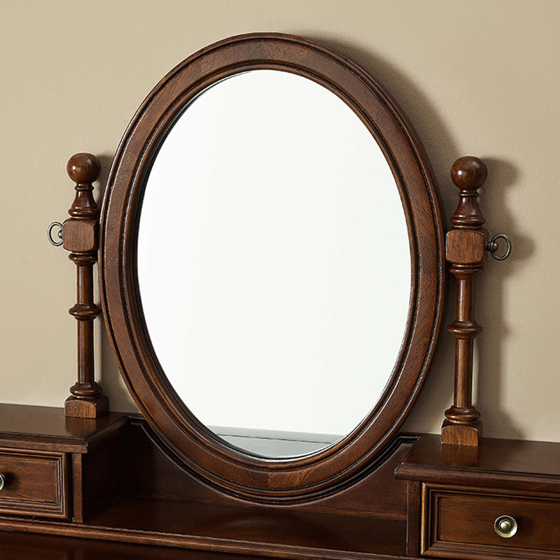 Mirrored Wood Makeup Dressing Table Stool Set in Brown Finish