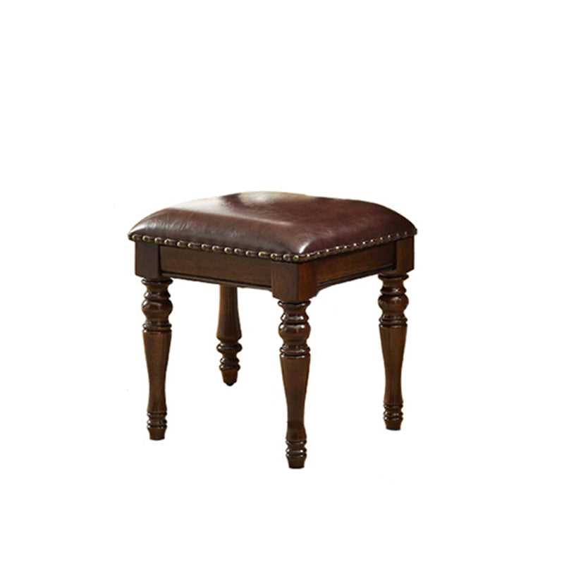Mirrored Wood Makeup Dressing Table Stool Set in Brown Finish