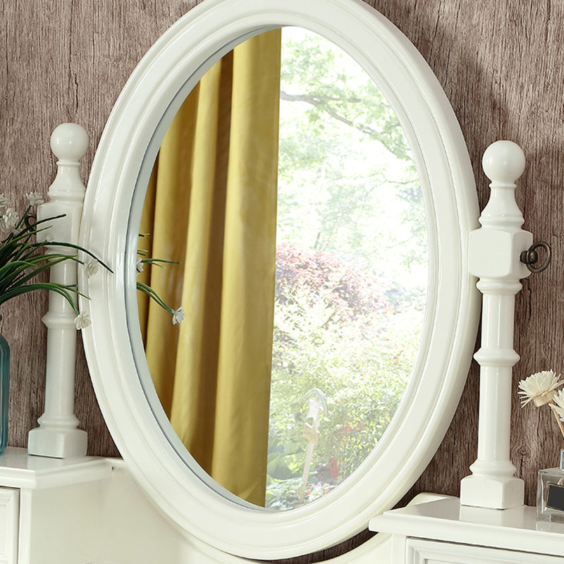 Traditional Mirrored Make-up Vanity Rubber Wood Dressing Table Stool Set