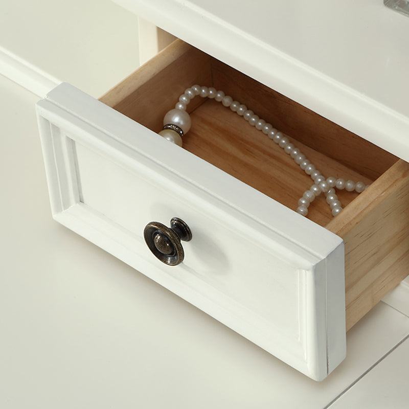 Traditional Mirrored Make-up Vanity Rubber Wood Dressing Table Stool Set