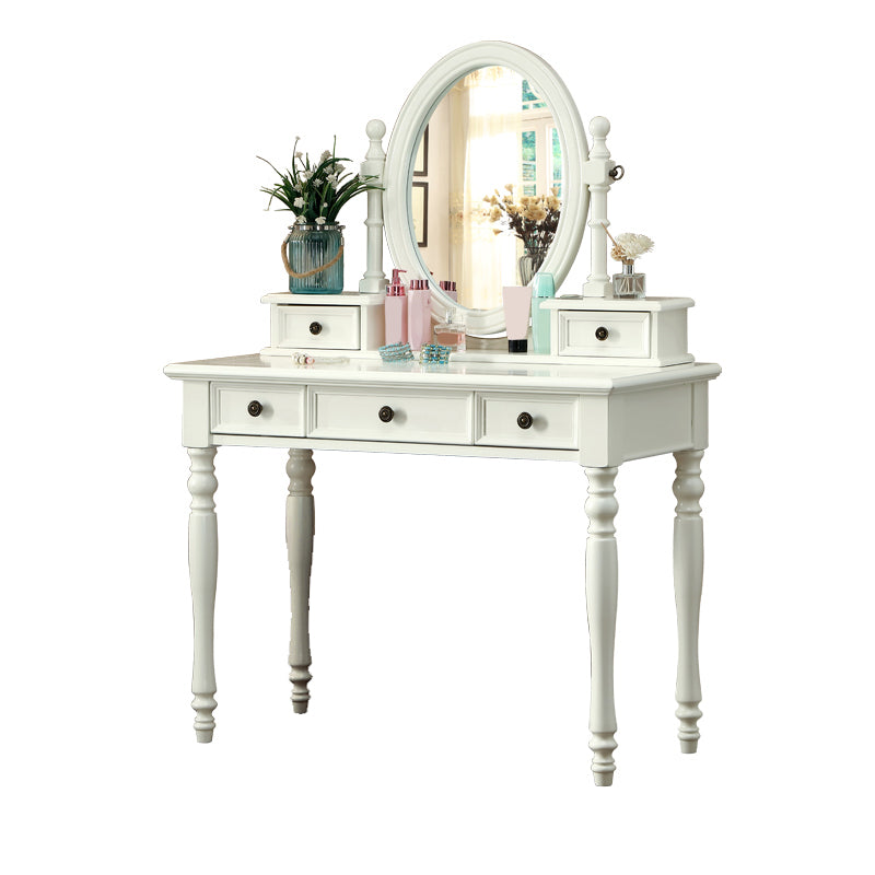 Traditional Mirrored Make-up Vanity Rubber Wood Dressing Table Stool Set