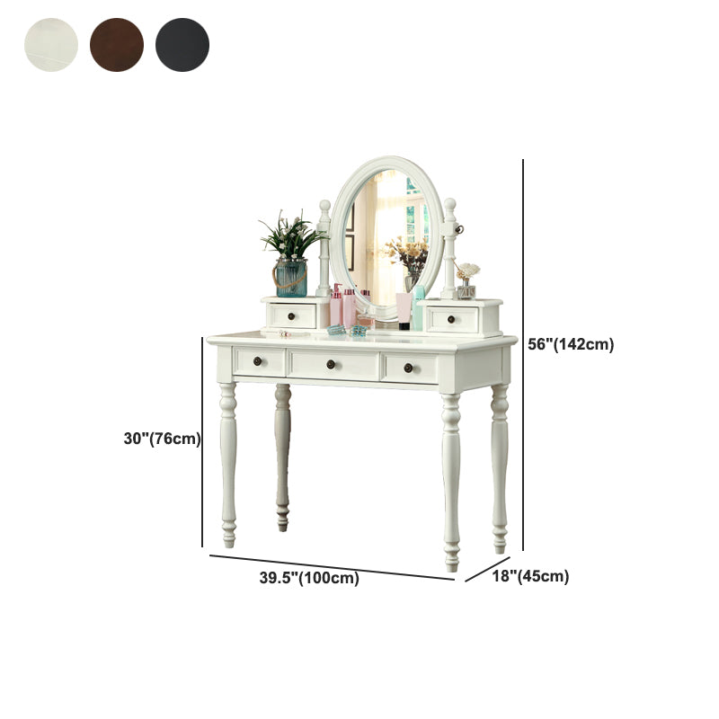 Traditional Mirrored Make-up Vanity Rubber Wood Dressing Table Stool Set