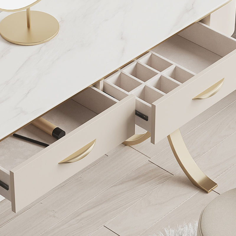 Metal with Padded Stool Vanity Table Luxurious Makeup Desk in Beige