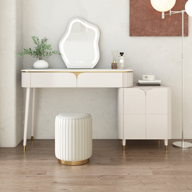 White Stone Top Vanity with Drawers 29.52" H Vanity Set with Stool