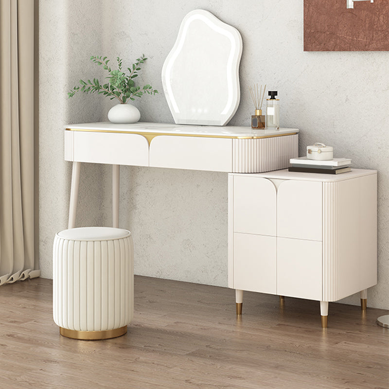 White Stone Top Vanity with Drawers 29.52" H Vanity Set with Stool
