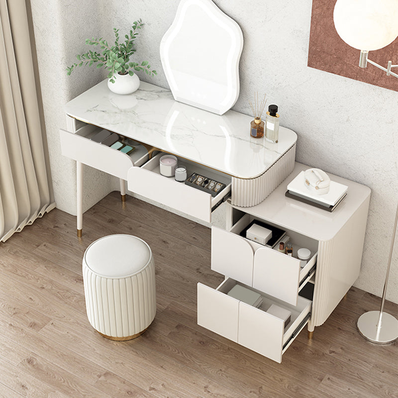 White Stone Top Vanity with Drawers 29.52" H Vanity Set with Stool