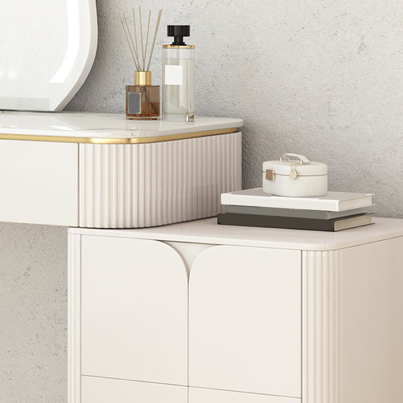 White Stone Top Vanity with Drawers 29.52" H Vanity Set with Stool