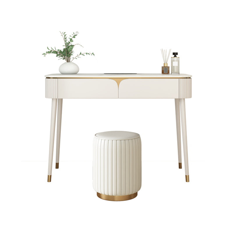 White Stone Top Vanity with Drawers 29.52" H Vanity Set with Stool