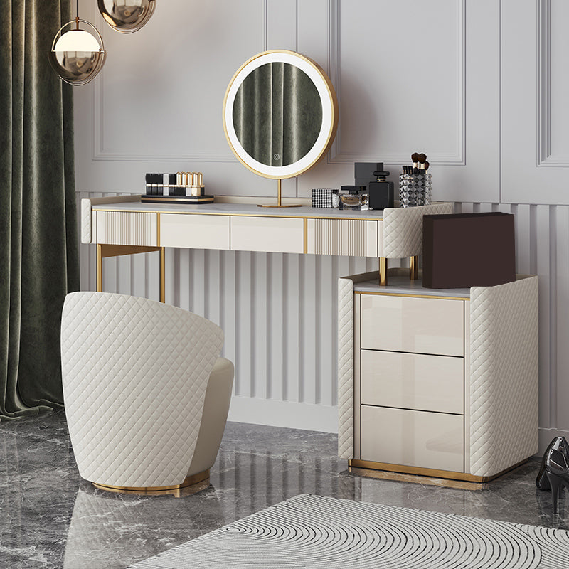 Metal Luxurious Dressing Table in Beige 5 Wood Storage Drawers Vanity