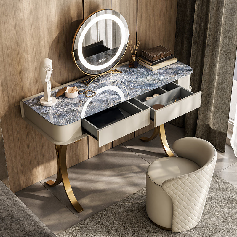 Luxurious Metal Make-up Vanity 2 Storage Drawers Vanity Table Set