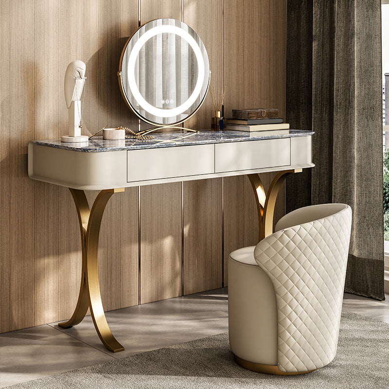 Luxurious Metal Make-up Vanity 2 Storage Drawers Vanity Table Set