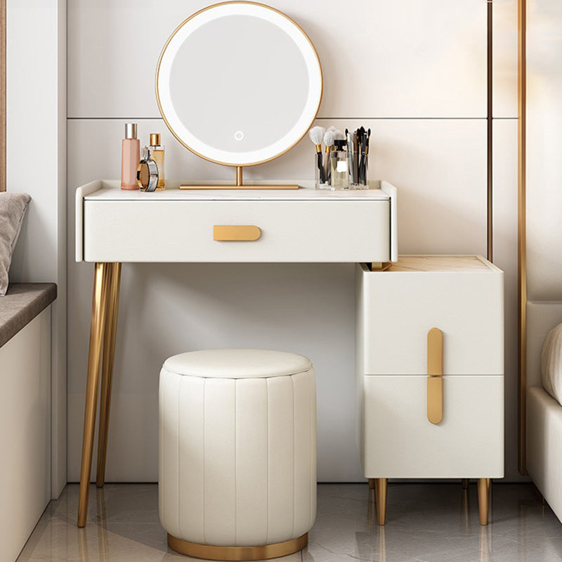 Stone Top Makeup Dressing Table in White Luxurious Metal Vanity