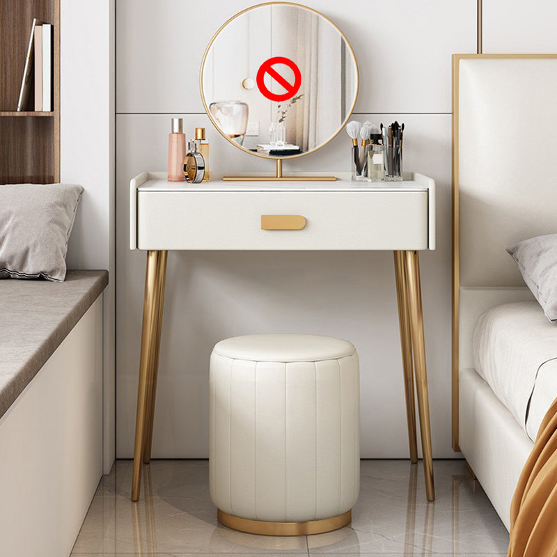 Stone Top Makeup Dressing Table in White Luxurious Metal Vanity