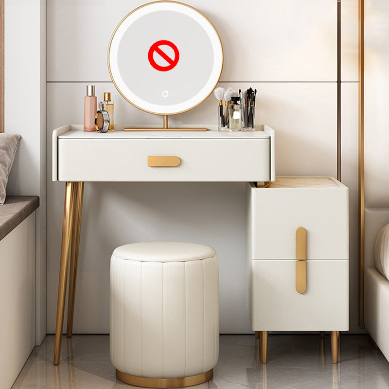 Stone Top Makeup Dressing Table in White Luxurious Metal Vanity
