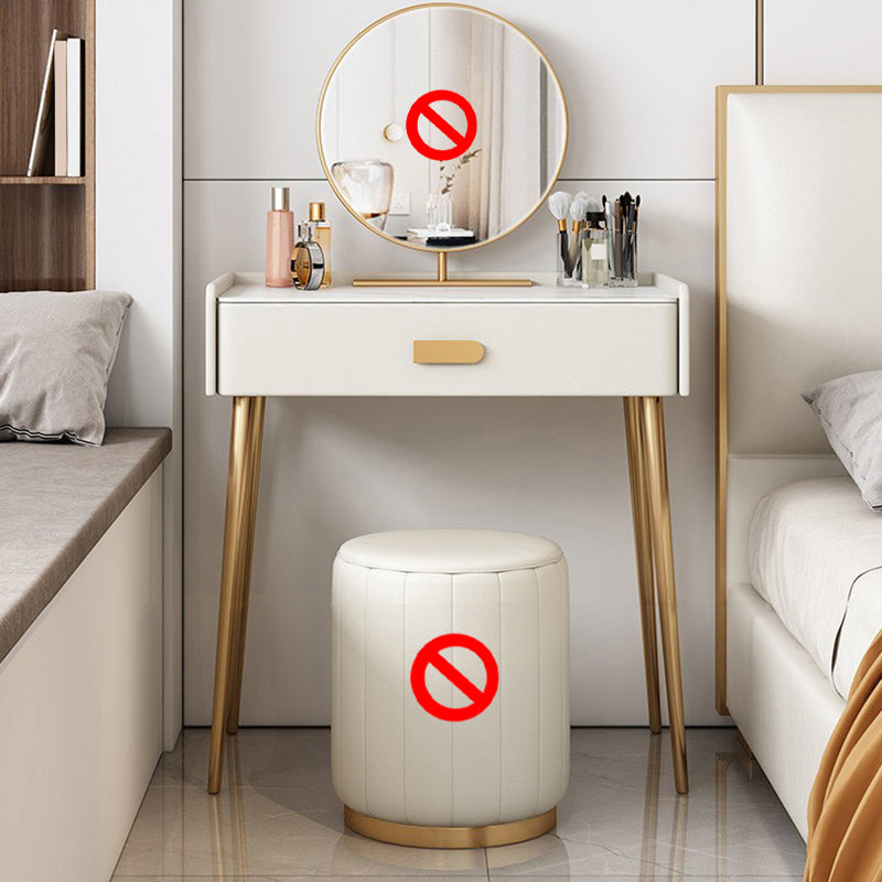 Stone Top Makeup Dressing Table in White Luxurious Metal Vanity