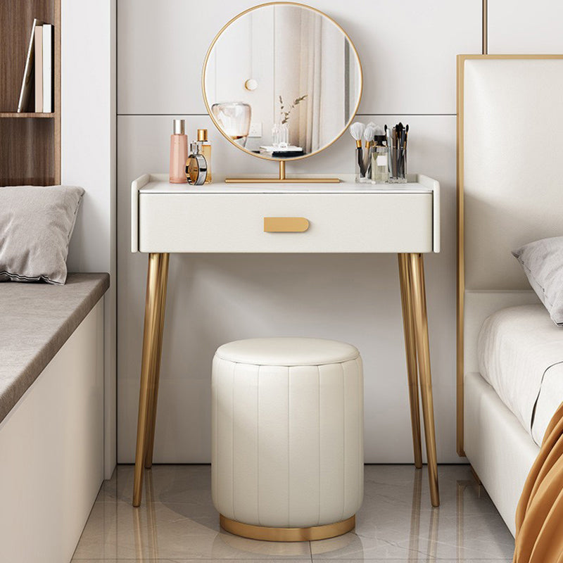 Stone Top Makeup Dressing Table in White Luxurious Metal Vanity
