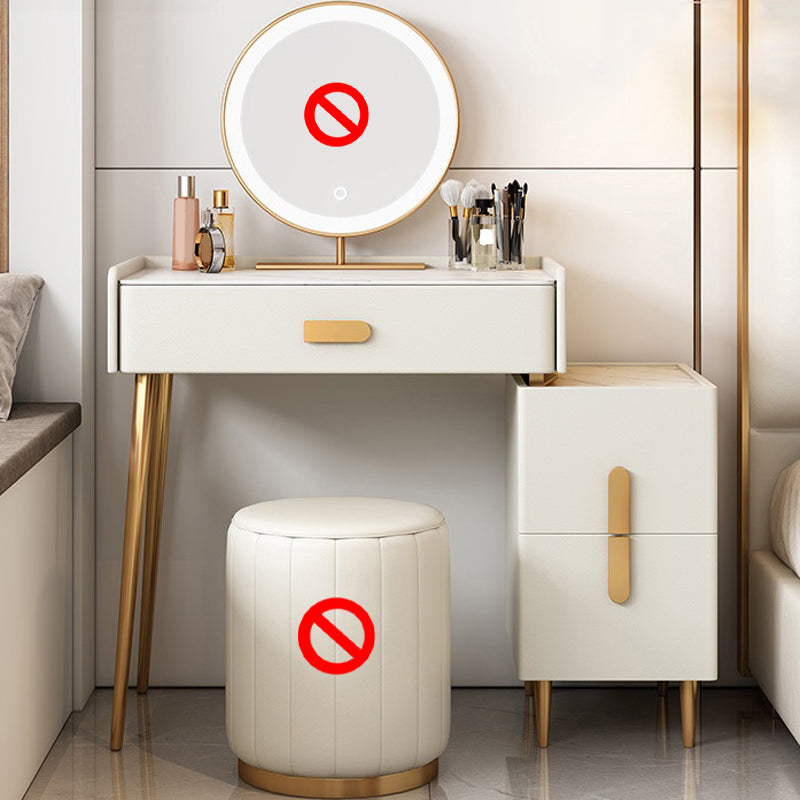 Stone Top Makeup Dressing Table in White Luxurious Metal Vanity