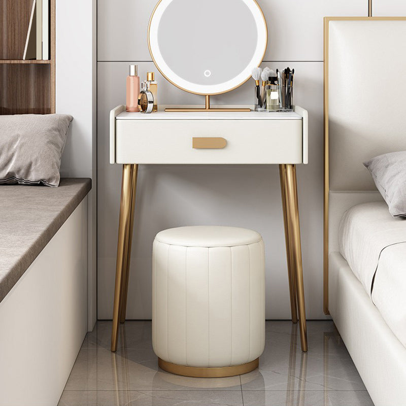 Stone Top Makeup Dressing Table in White Luxurious Metal Vanity
