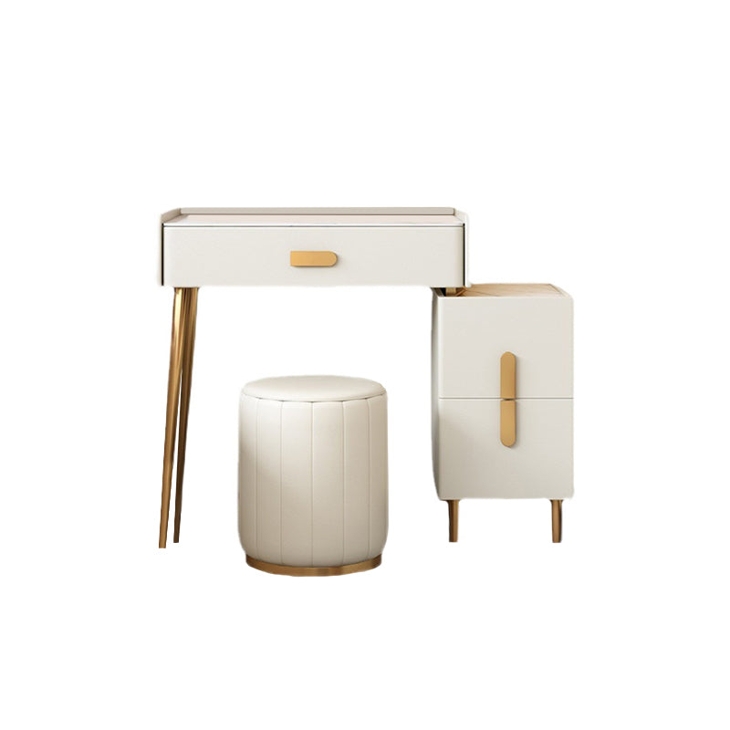Stone Top Makeup Dressing Table in White Luxurious Metal Vanity