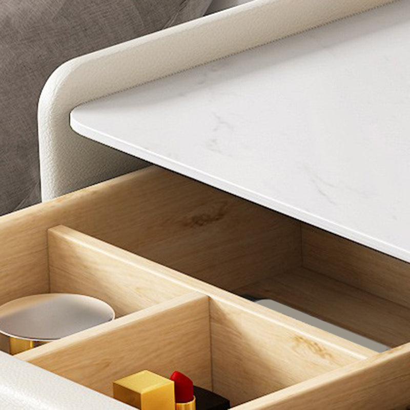 Stone Top Makeup Dressing Table in White Luxurious Metal Vanity