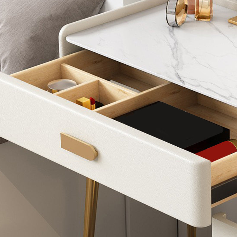 Stone Top Makeup Dressing Table in White Luxurious Metal Vanity