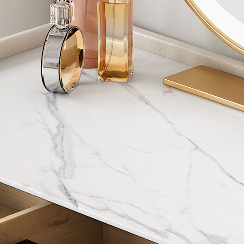 Stone Top Makeup Dressing Table in White Luxurious Metal Vanity