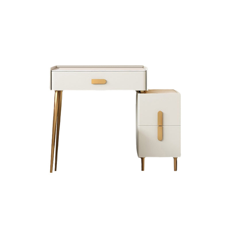 Stone Top Makeup Dressing Table in White Luxurious Metal Vanity