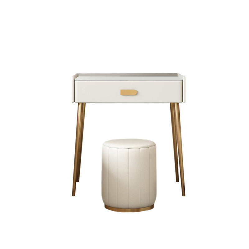 Stone Top Makeup Dressing Table in White Luxurious Metal Vanity