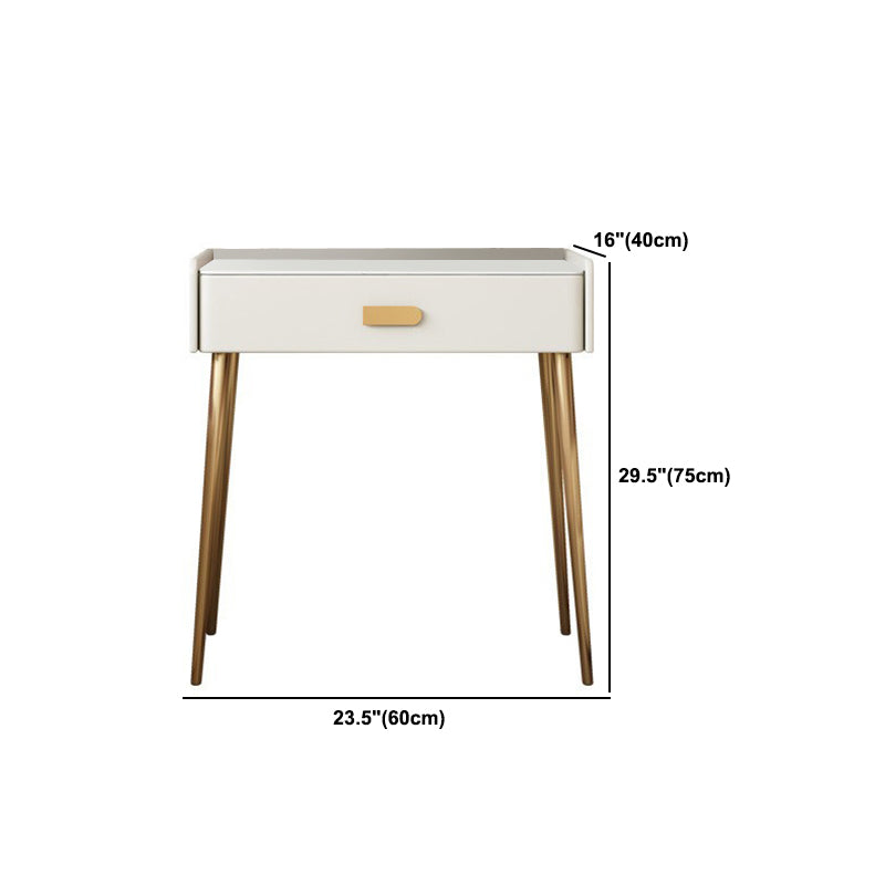 Stone Top Makeup Dressing Table in White Luxurious Metal Vanity