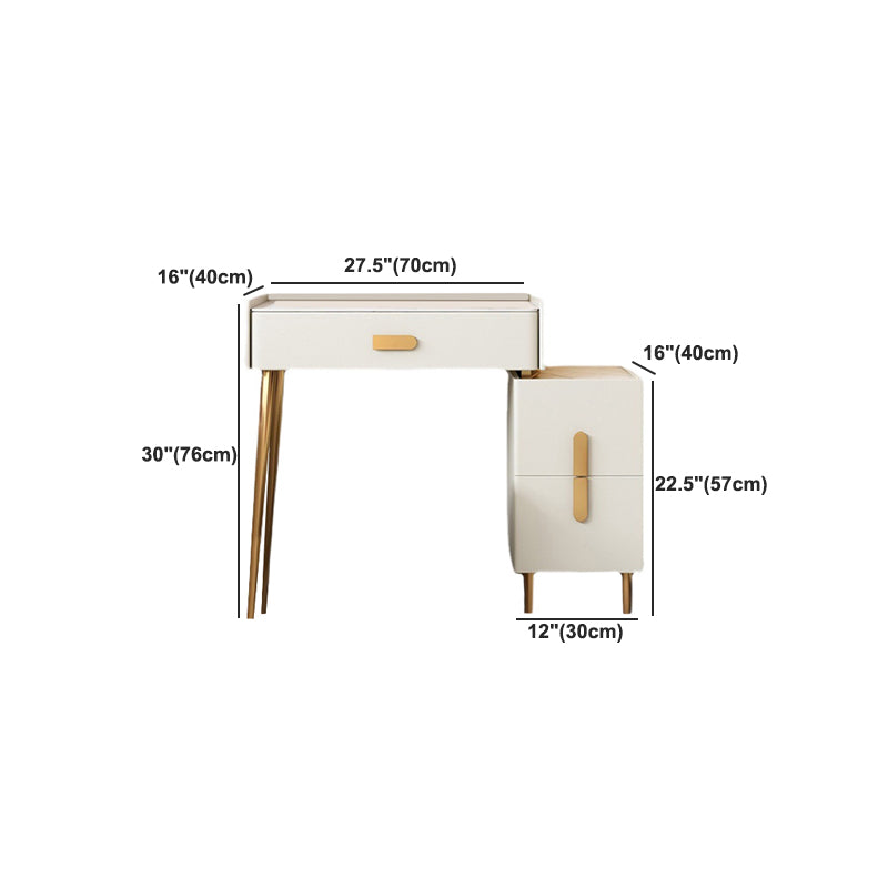 Stone Top Makeup Dressing Table in White Luxurious Metal Vanity