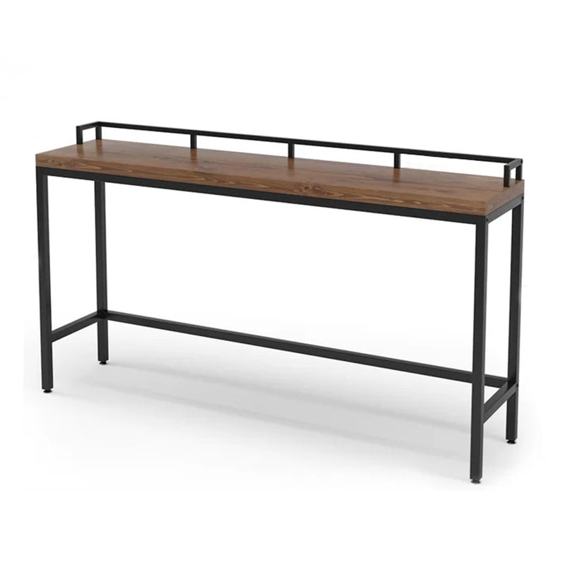 Dark Brown Pine Wood Top Bar Table Modern Metal Frame Pub Table for Home