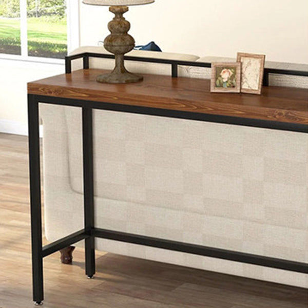 Dark Brown Pine Wood Top Bar Table Modern Metal Frame Pub Table for Home