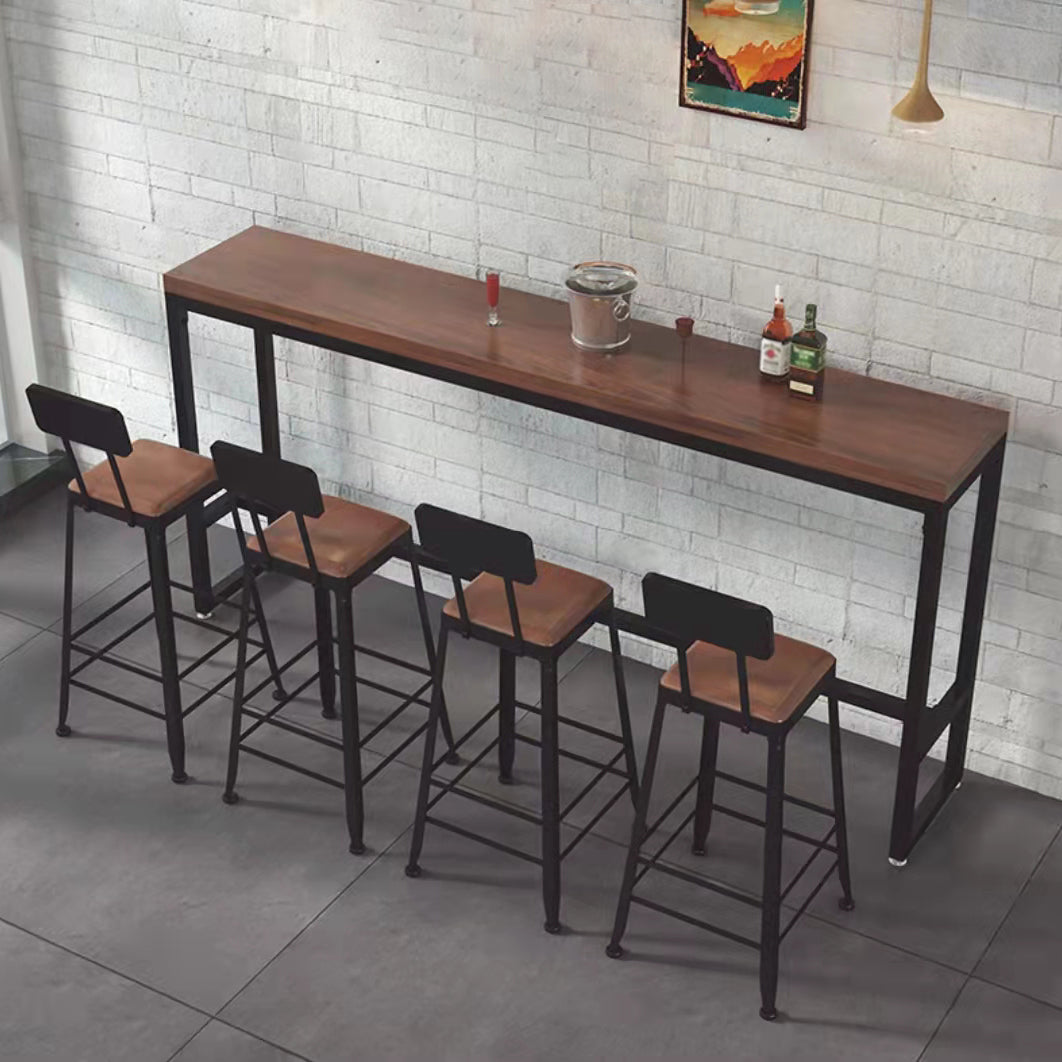 Industrial Metal Trestle Bistro Table Brown Solid Wood Top Bar Table