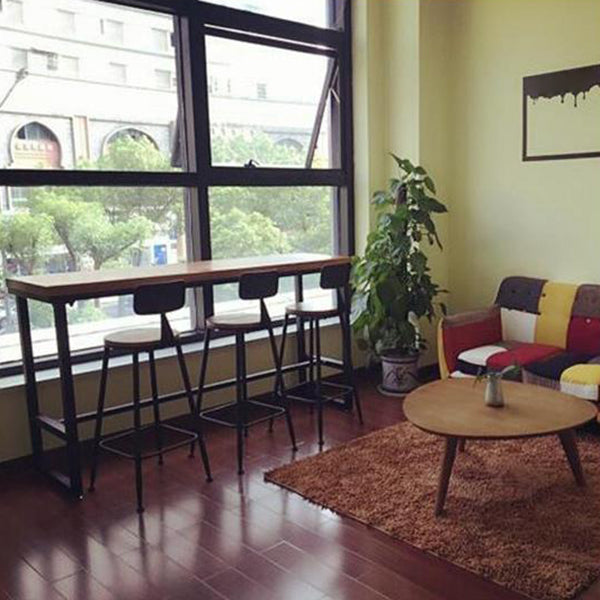 Industrial Metal Trestle Bistro Table Brown Solid Wood Top Bar Table