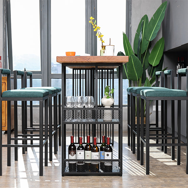 Indoor Solid Wood Bar/Dinette Table with Storage Rectangle Industrial Bar Table