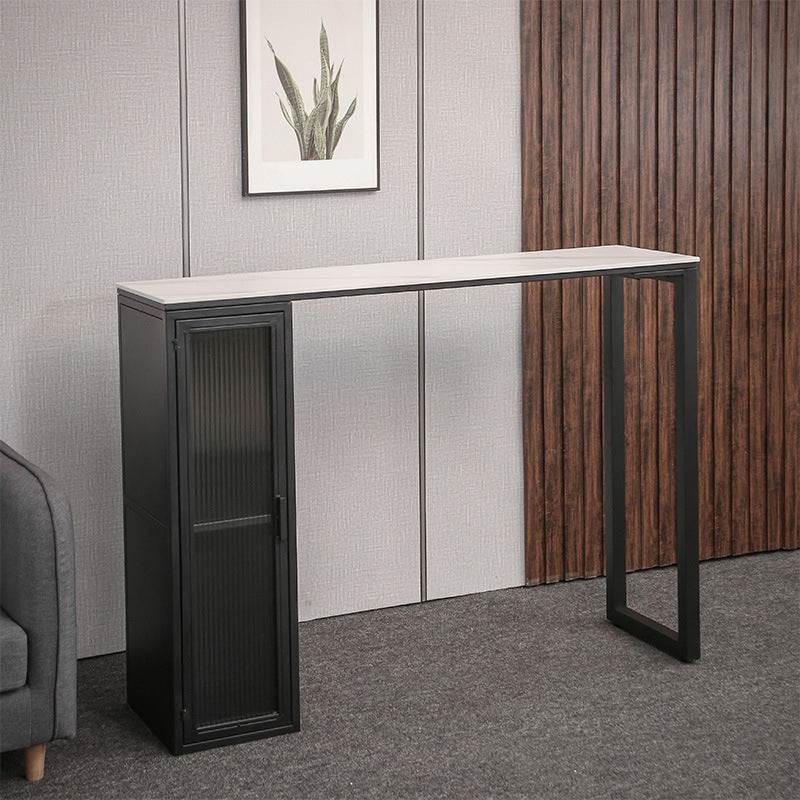 Modern Indoor Rectangle Bar Dining Table with Storage Stone Bar Height Cocktail Table