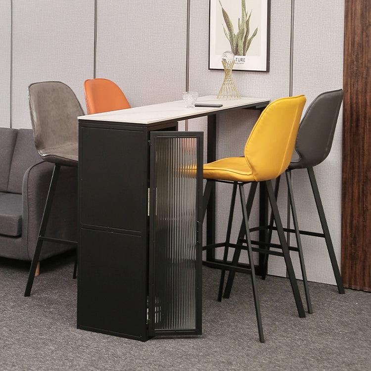 Modern Indoor Rectangle Bar Dining Table with Storage Stone Bar Height Cocktail Table