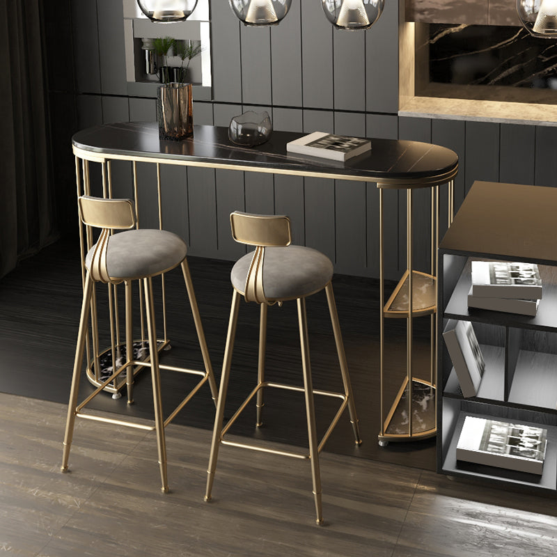 Glam Living Room Bistro Bar Table Oval Stone and Metal Bistro Table with Storage