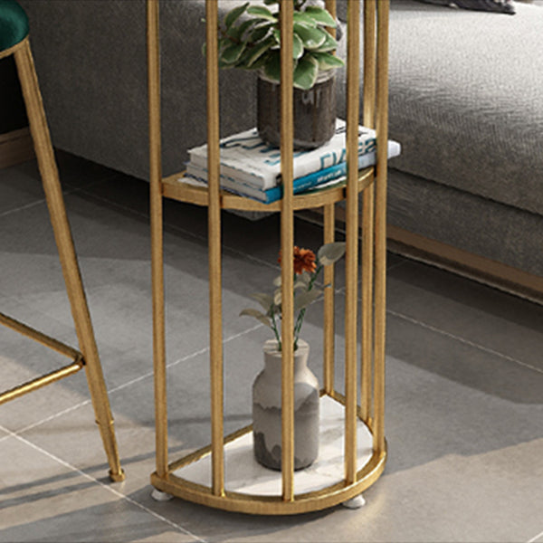 Glam Living Room Bistro Bar Table Oval Stone and Metal Bistro Table with Storage