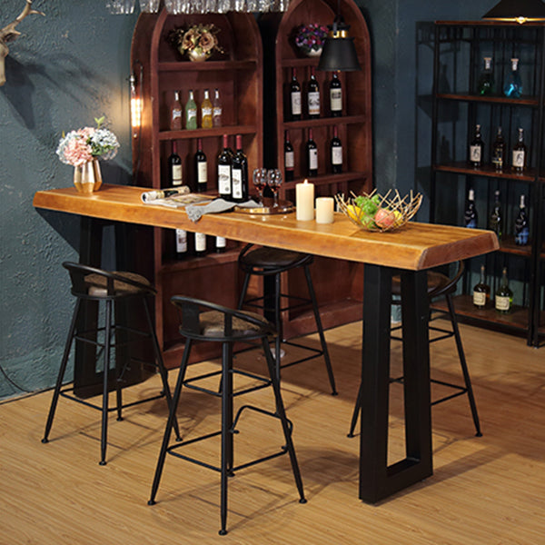 Modern Rectangle Counter Height Table Solid Wood and Metal Counter Wine Table
