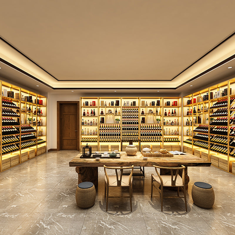 Metal Floor Wine Bottle & Glass Rack Glam Wine Rack with Shelf